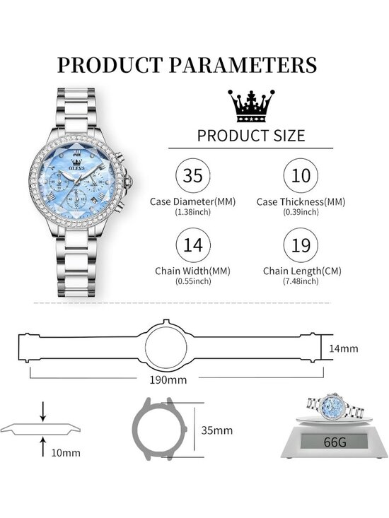 Women\'s Blue Dial Elegant Diamond Bezel Ceramic Fashion Analog Quartz Watch main image 5